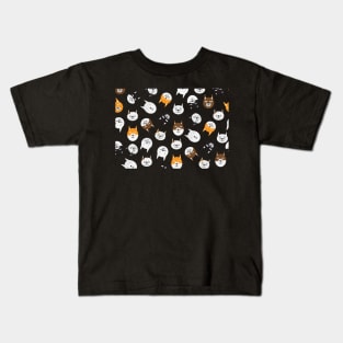 Cute Cats Pattern - Orange, Black, Brown and White Kids T-Shirt